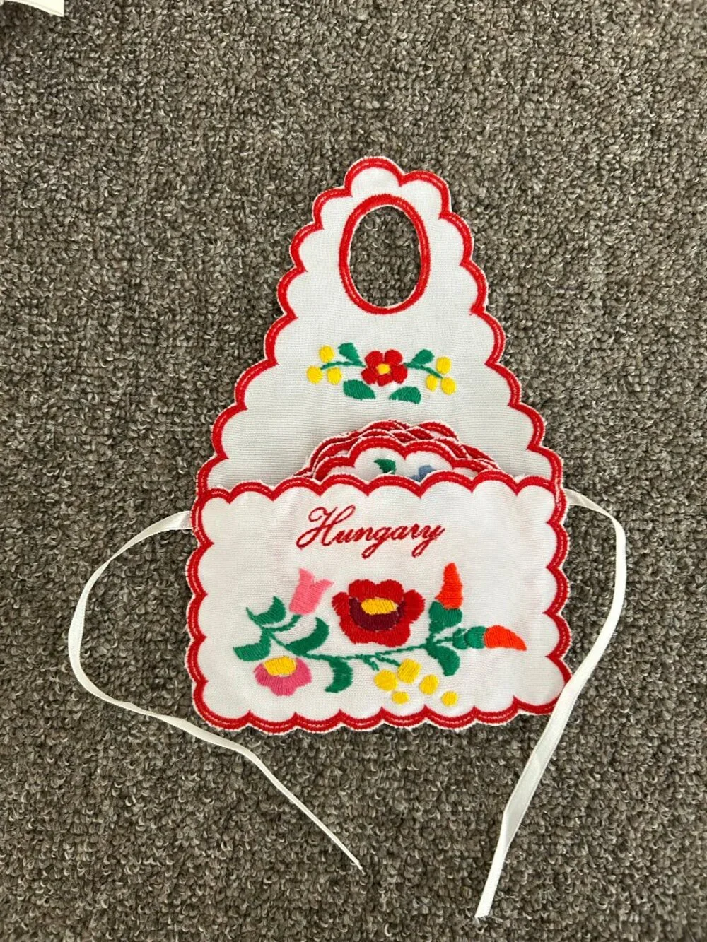 Handmade in Hungary Embroidered Apron w/ Matching Coasters